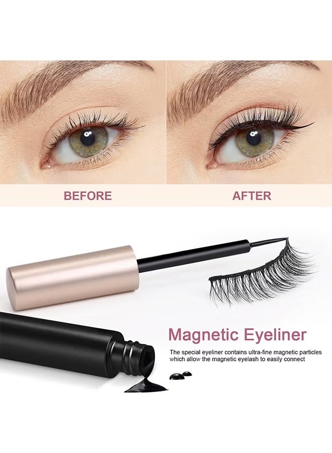 HTKCRX Magnetic Eyeliner Eyelash Suit, 5 Pairs Different Styles 3D Look Magnetic Lashes, No Glue Needed - Image 3